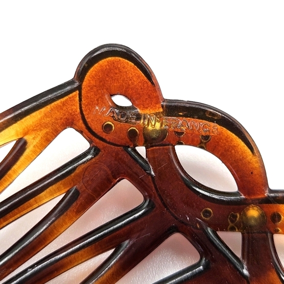 VINTAGE Classic Brown Plastic Rhinestone Detail Hair Comb Made in France - Picture 5 of 6